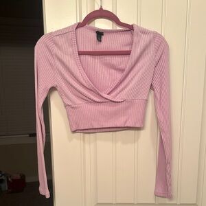Pink Ribbed Long Sleeve Crop Top